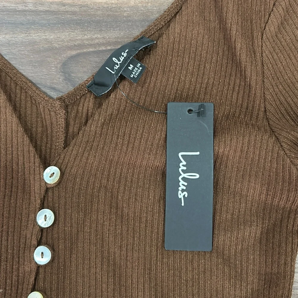 Lulus Chocolate Brown Balloon
Sleeve Button-Up Top - Picture 5 of 6